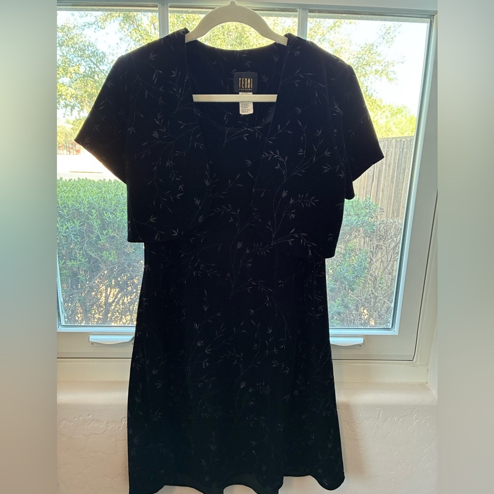 Vintage 90s Teddi Evening 2-Piece Dress Set - Black Silver Floral - Size 8